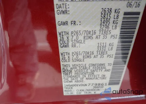 2016 Nissan Frontier Pro-4X/S/Sl/Sv из США, поврежденный, VIN 1N6AD0EV0GN779861